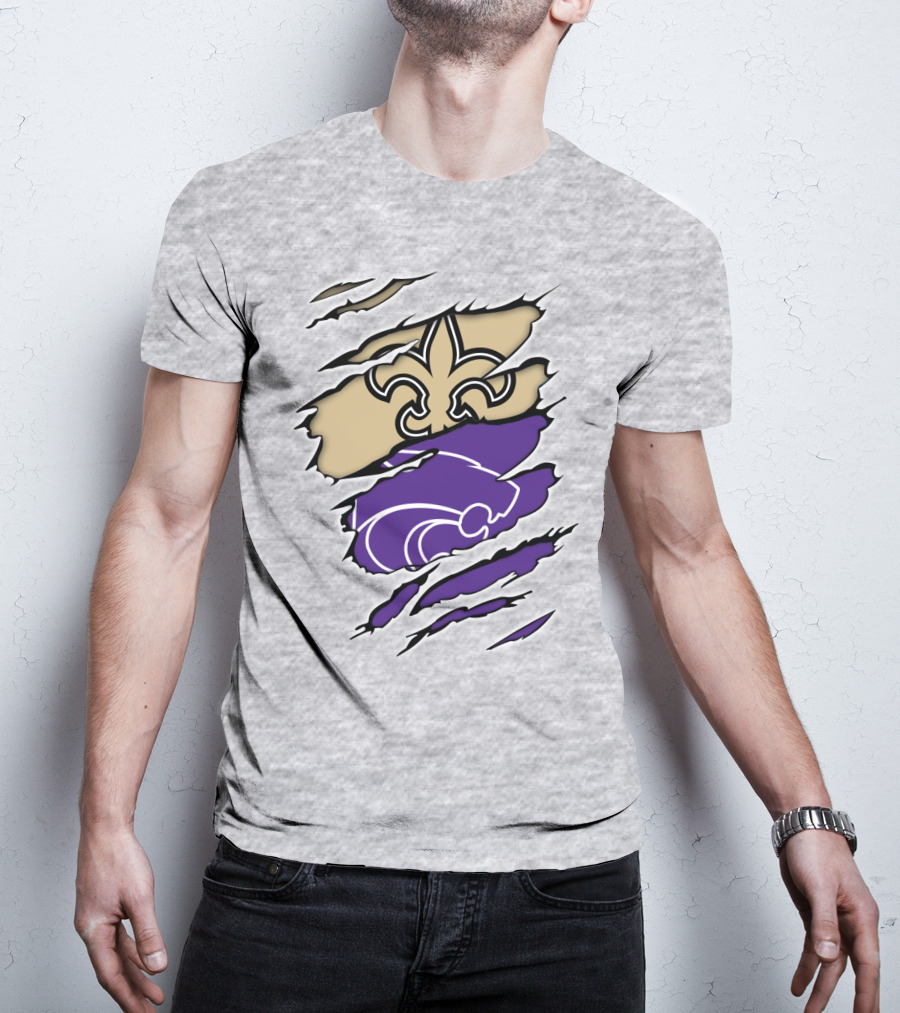 Kansas State Wildcats New Orleans Saints Fleur-de-lis Combination T-Shirt