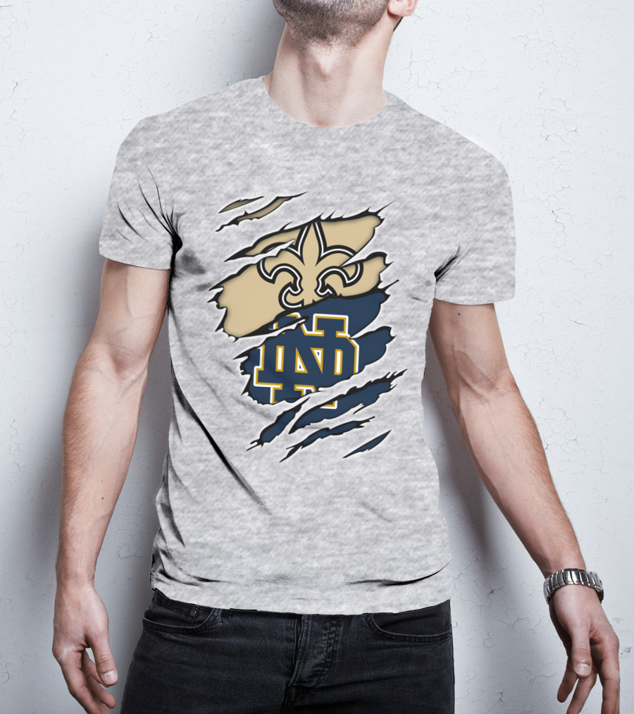 Notre Dame Irish Saints Fleur-de-Lis Logo Rip Effect T-Shirt