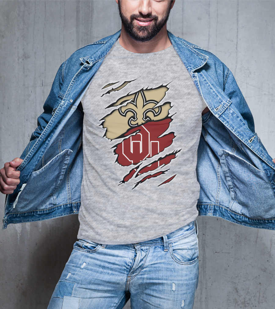 New Orleans Saints Oklahoma Sooners Torn Logo Fusion T-Shirt