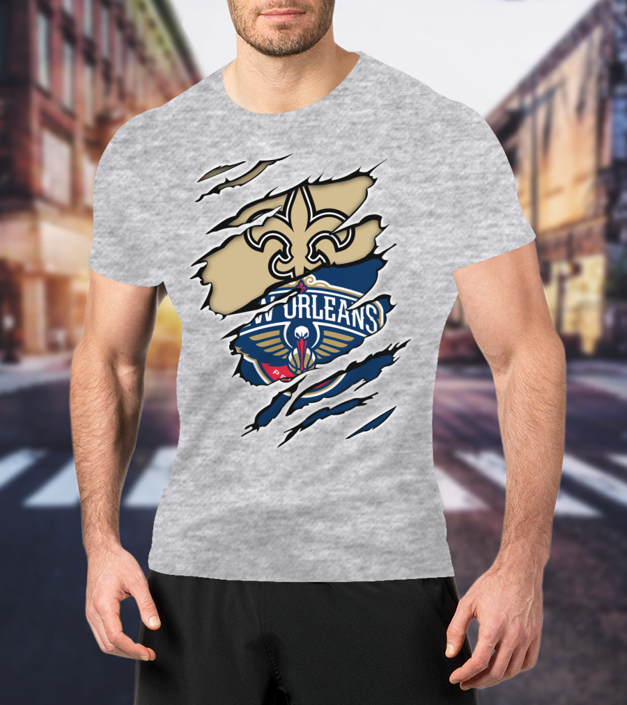 New Orleans Saints Pelicans Fleur-de-Lis Rip T-Shirt
