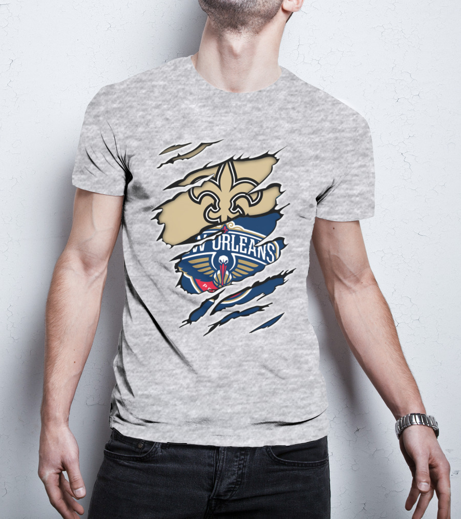 New Orleans Saints Pelicans Fleur-de-Lis Rip T-Shirt