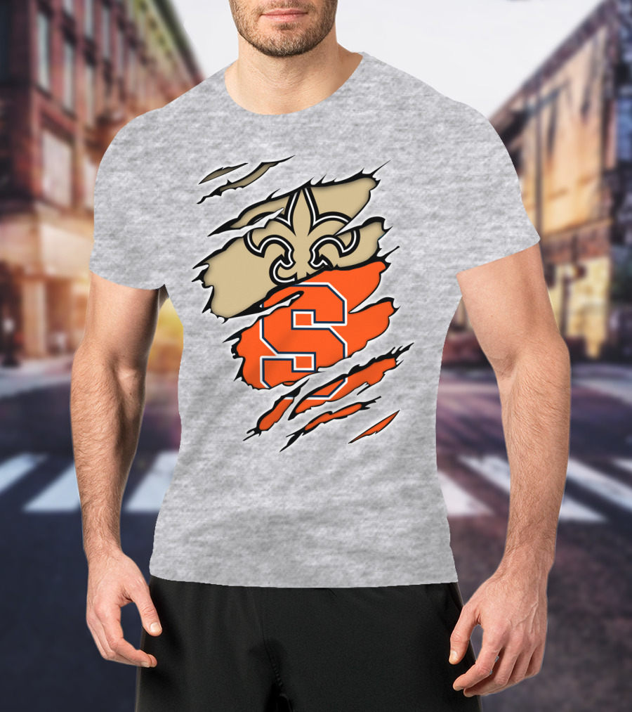 Saints Fleur-de-Lis And Syracuse Orange S Logo Combination T-Shirt