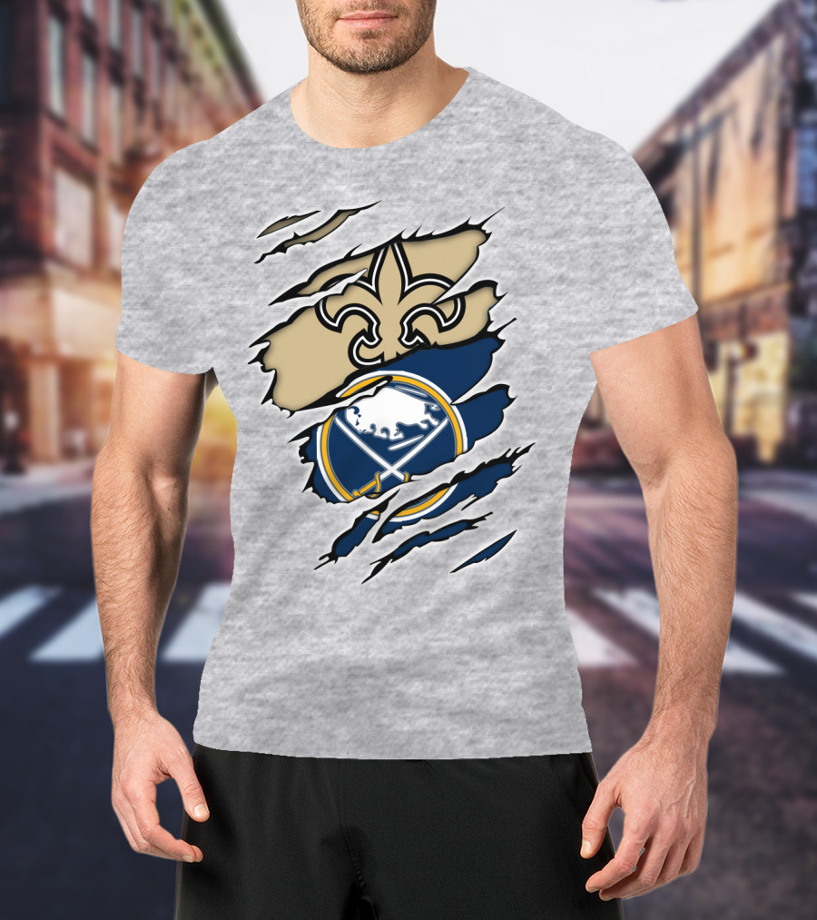 Saints Sabres Fleur-de-Lis And Buffalo Emblems T-Shirt