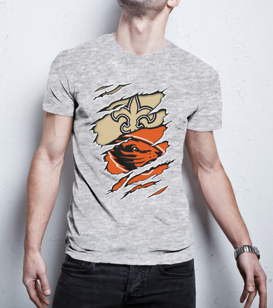 Saints Fleur-de-lis And Beavers Mascot Ripped T-Shirt