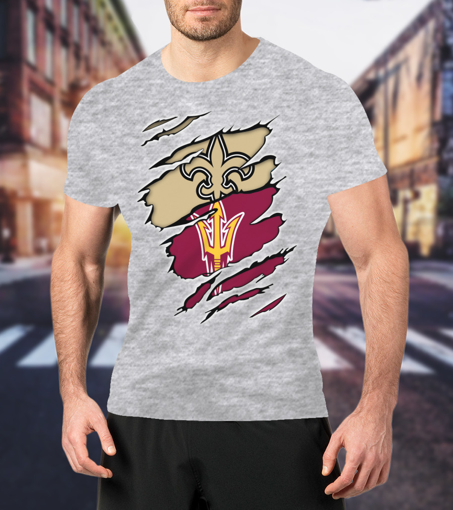 Saints Fleur-de-Lis Sun Devils Pitchfork Torn T-Shirt