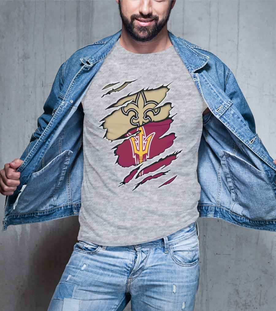 Saints Fleur-de-Lis Sun Devils Pitchfork Torn T-Shirt