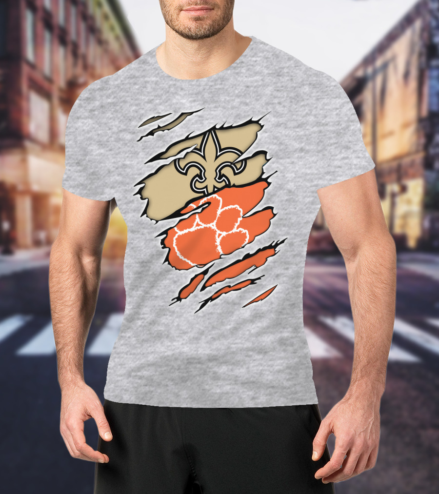 Saints Fleur-de-Lis Clemson Tiger Paw Rip T-Shirt