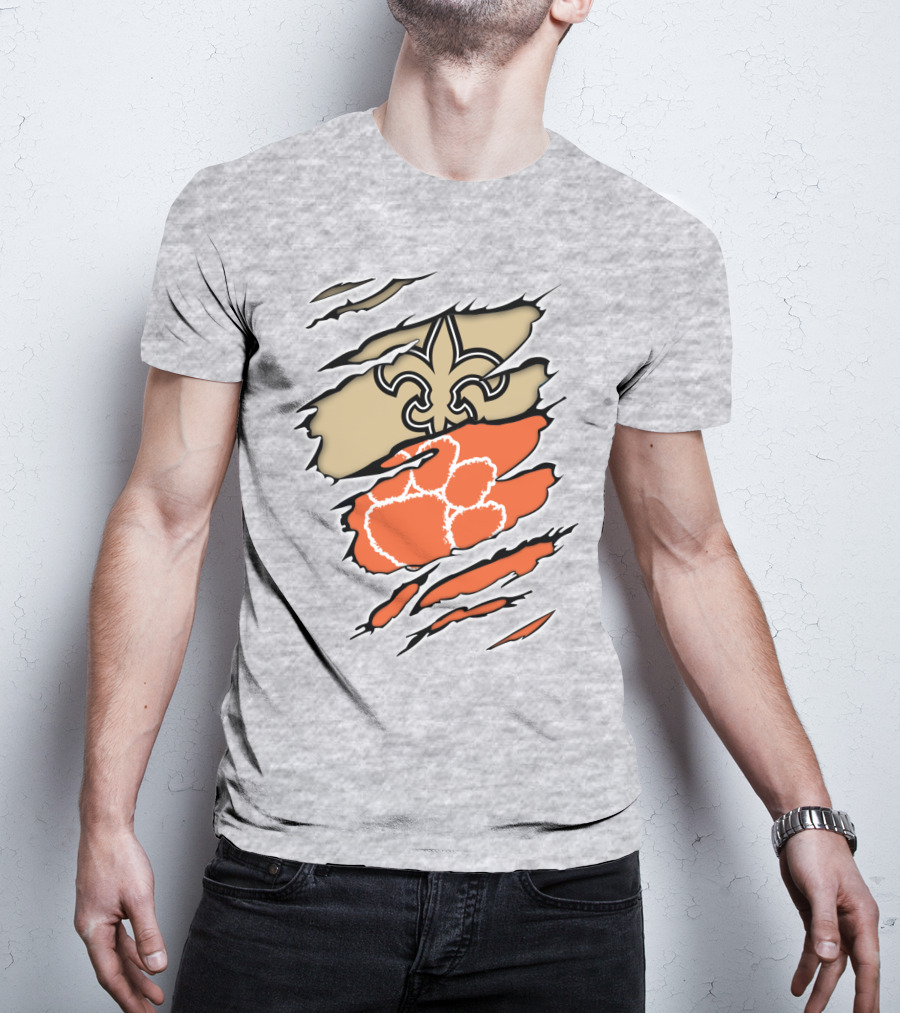 Saints Fleur-de-Lis Clemson Tiger Paw Rip T-Shirt