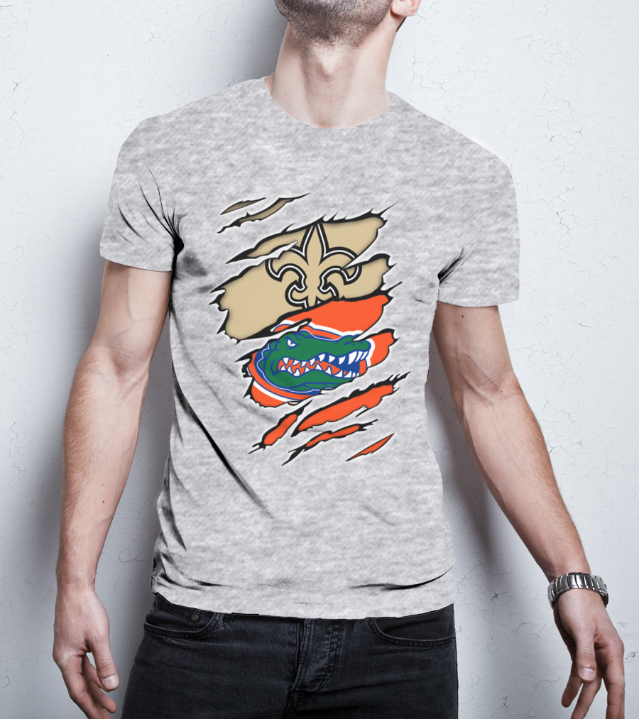Saints Gators Fleur-De-Lis And Gator Clash Tribute T-Shirt