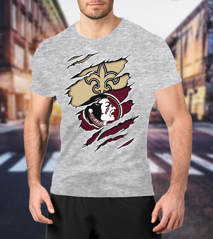 New Orleans Saints Seminoles Logo Ripped T-Shirt