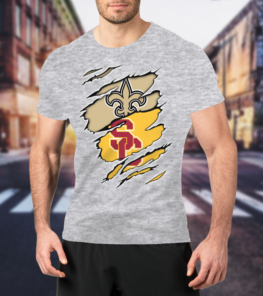 Saints Trojans USC Fleur-de-Lis Logo Combination T-Shirt