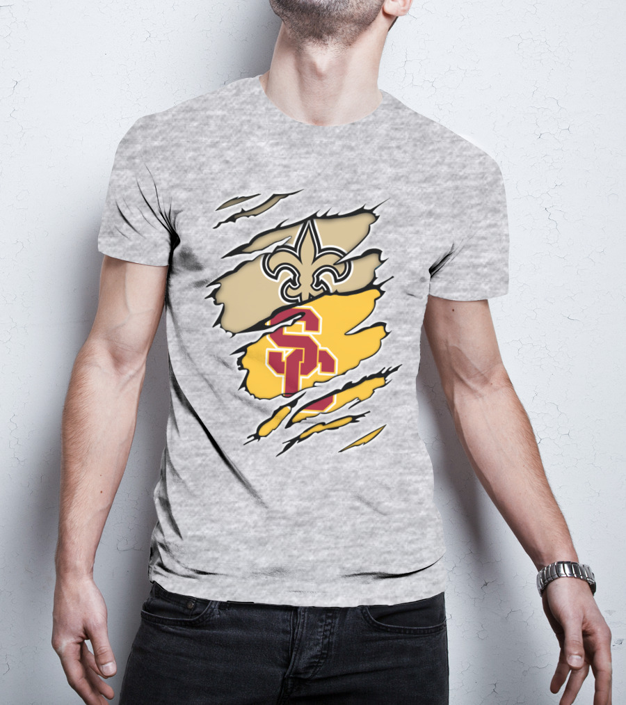 Saints Trojans USC Fleur-de-Lis Logo Combination T-Shirt