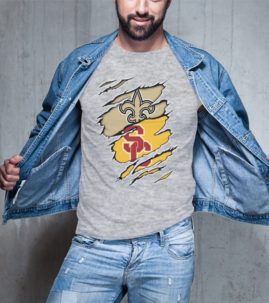 Saints Trojans USC Fleur-de-Lis Logo Combination T-Shirt