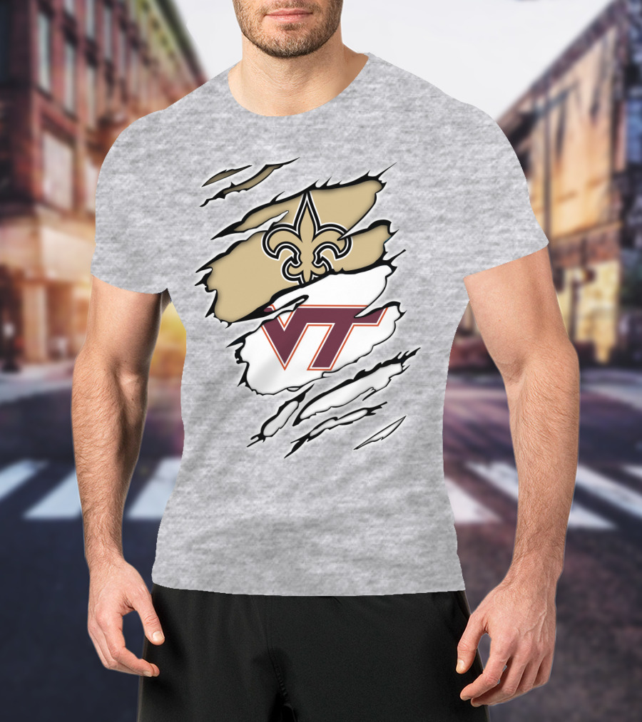 New Orleans Saints Virginia Tech Hokies Logo Fusion T-Shirt