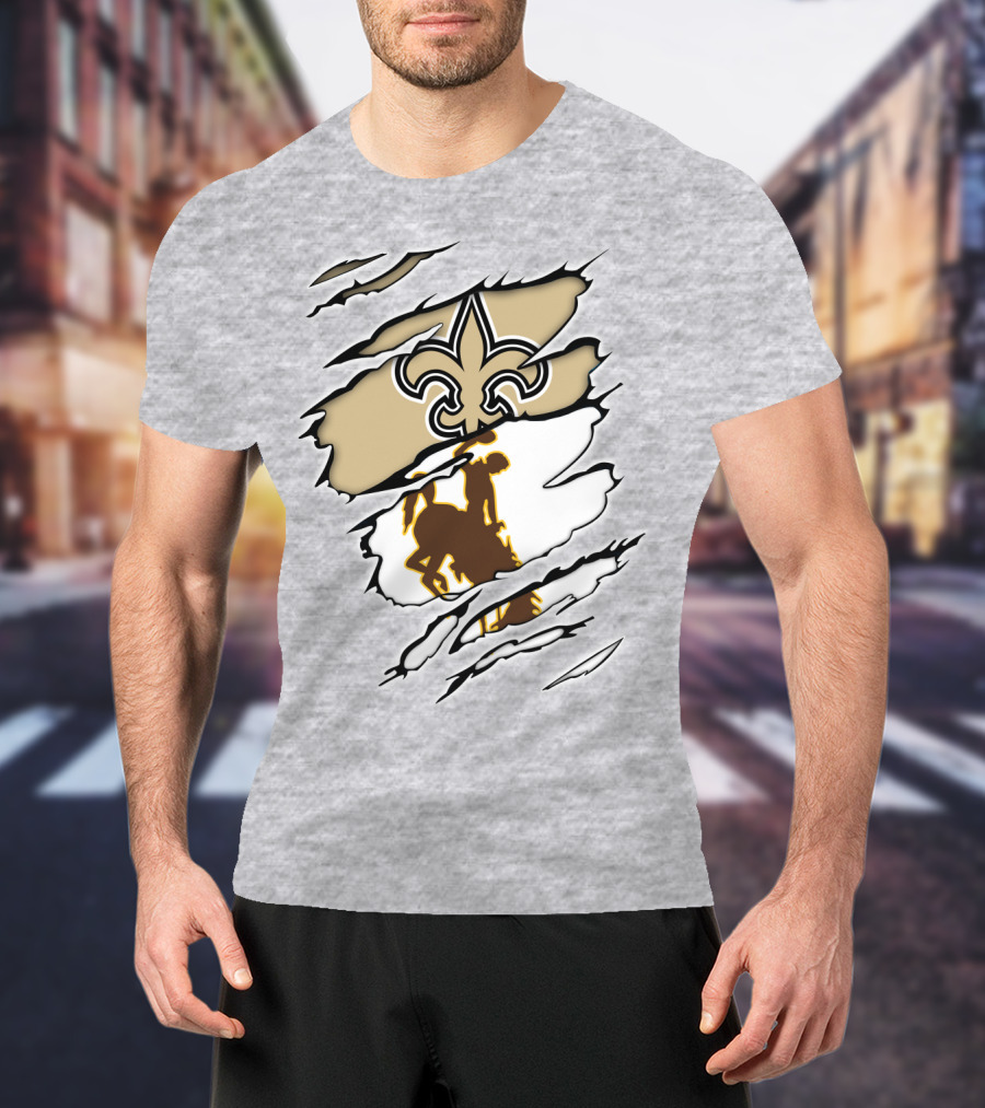 Saints Wyoming Fleur-de-Lis Rodeo Rider Tear T-Shirt