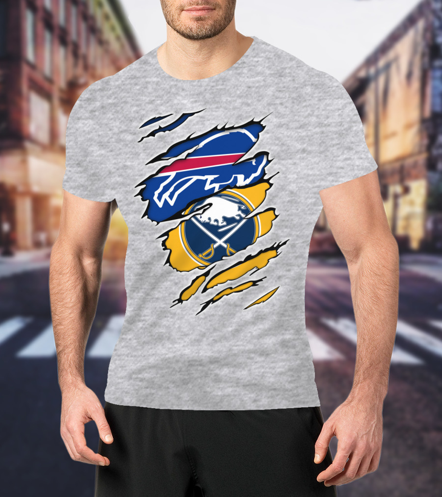 Buffalo Bills Sabres Ripped Logo Combination T-Shirt