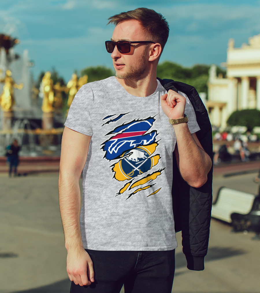 Buffalo Bills Sabres Ripped Logo Combination T-Shirt