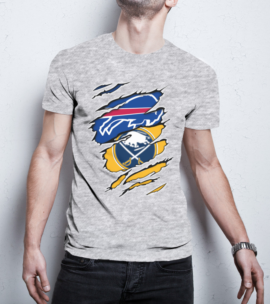 Buffalo Bills Sabres Ripped Logo Combination T-Shirt