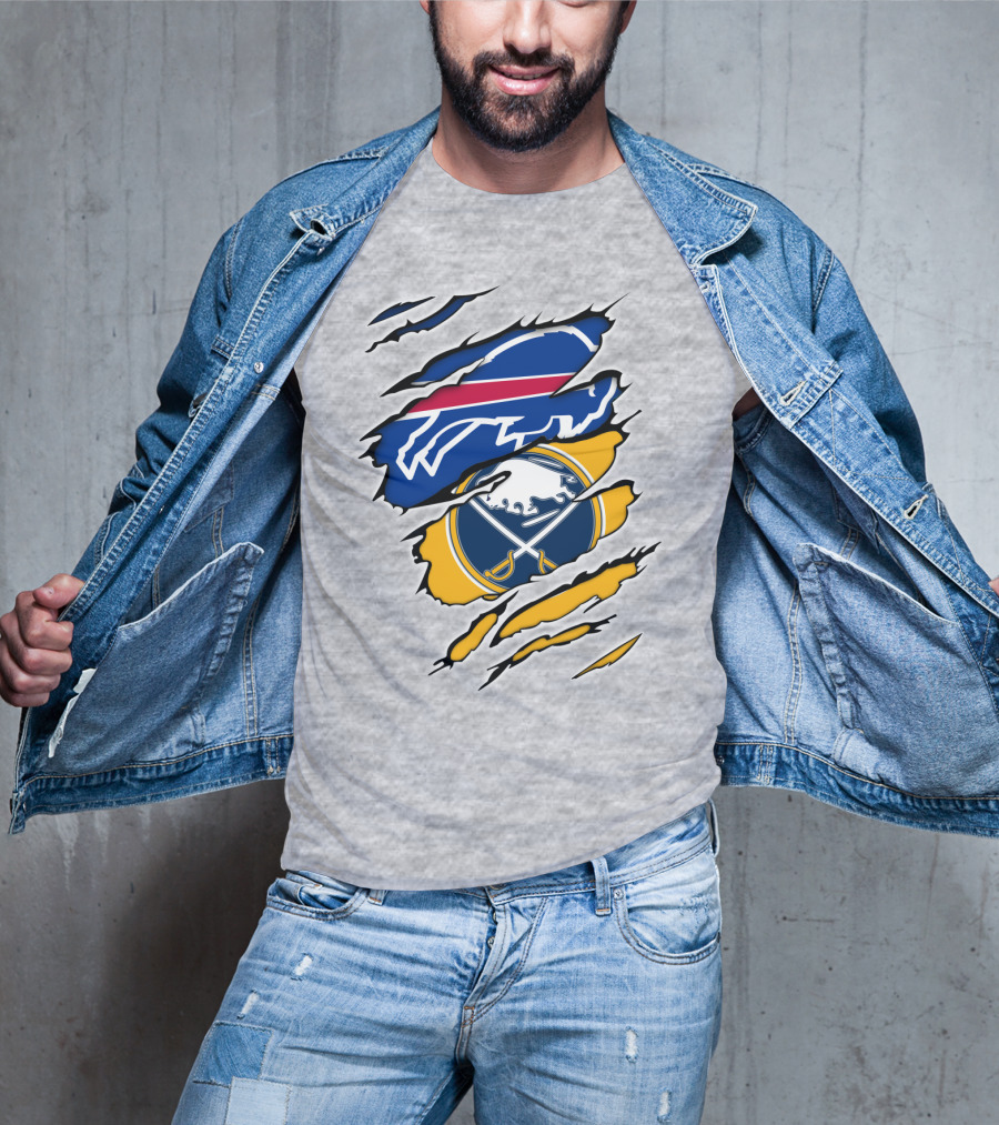 Buffalo Bills Sabres Ripped Logo Combination T-Shirt