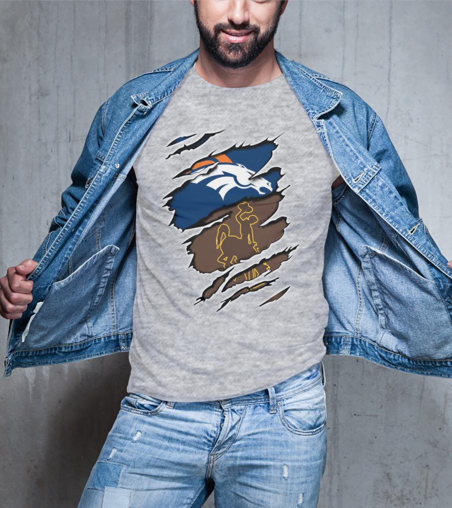 Denver Broncos And Wyoming Cowboys Ripped T-Shirt