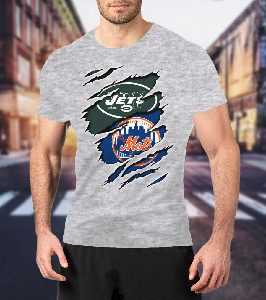 New York Jets Mets Claws Fan Logo Mashup T-Shirt