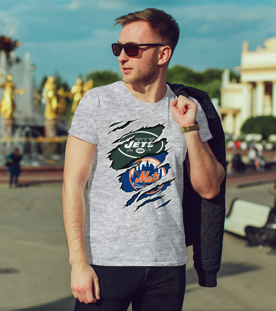 New York Jets Mets Claws Fan Logo Mashup T-Shirt