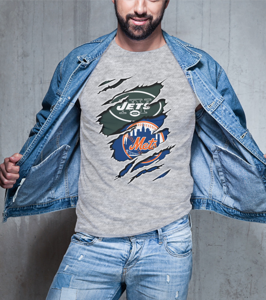 New York Jets Mets Claws Fan Logo Mashup T-Shirt