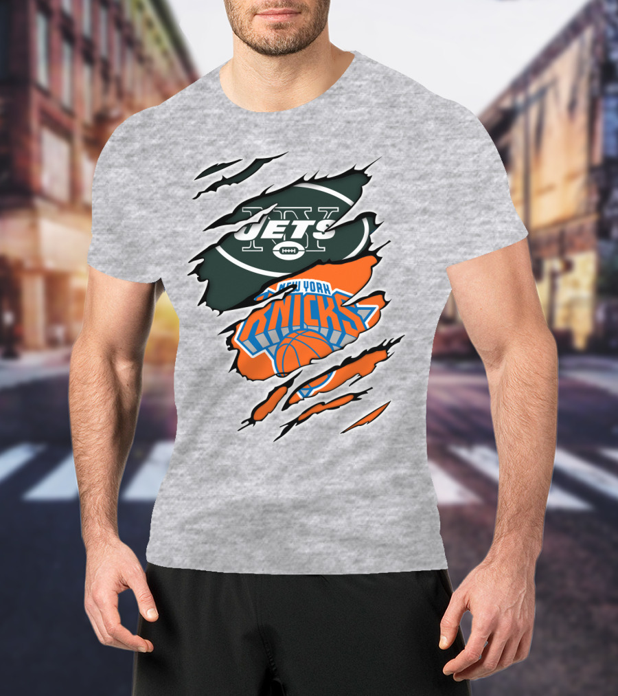 New York Jets Knicks Basketball Football Fan Crossover T-Shirt