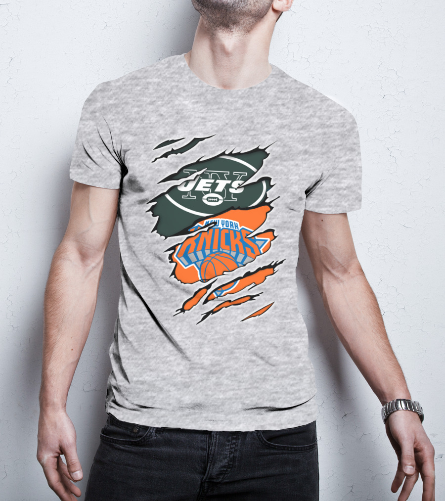 New York Jets Knicks Basketball Football Fan Crossover T-Shirt