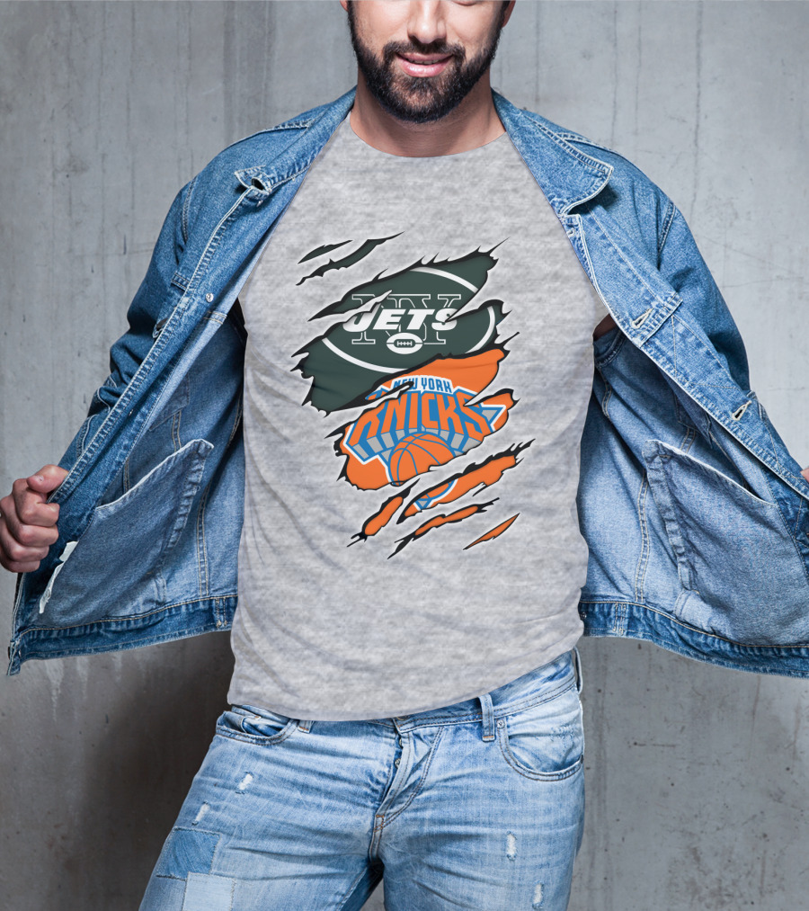 New York Jets Knicks Basketball Football Fan Crossover T-Shirt