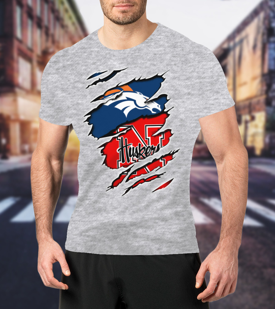 Broncos Huskers Logo Mashup - Denver And Nebraska Football Fusion T-Shirt