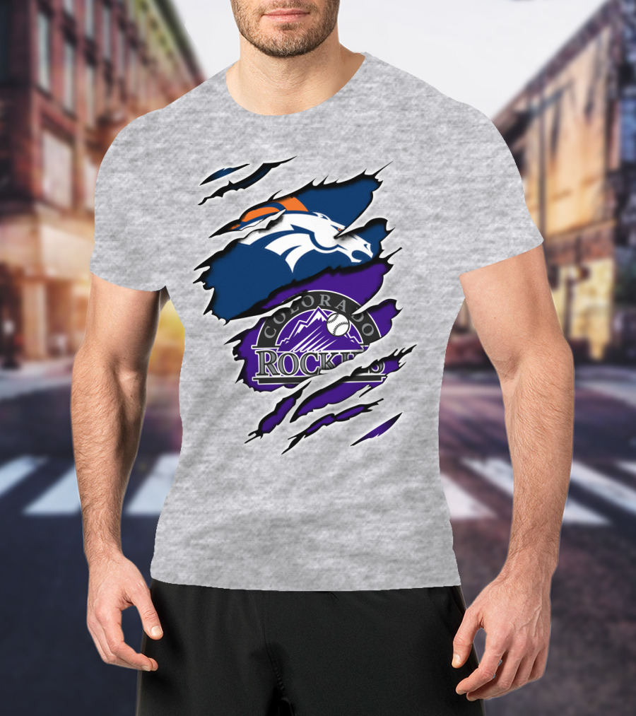 Denver Broncos Colorado Rockies Fan Crossover T-Shirt