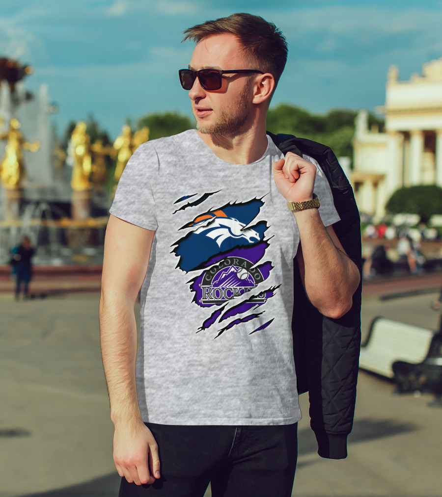 Denver Broncos Colorado Rockies Fan Crossover T-Shirt