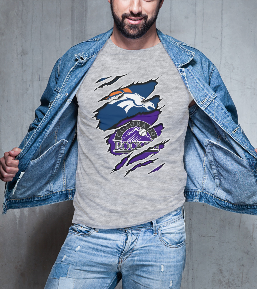 Denver Broncos Colorado Rockies Fan Crossover T-Shirt