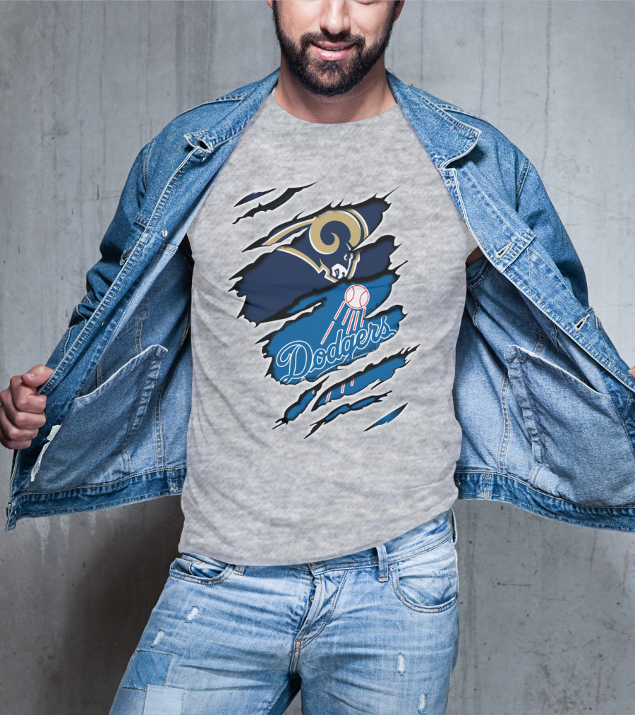 Rams Dodgers Scratch Tear Logo Crossover Fusion T-Shirt