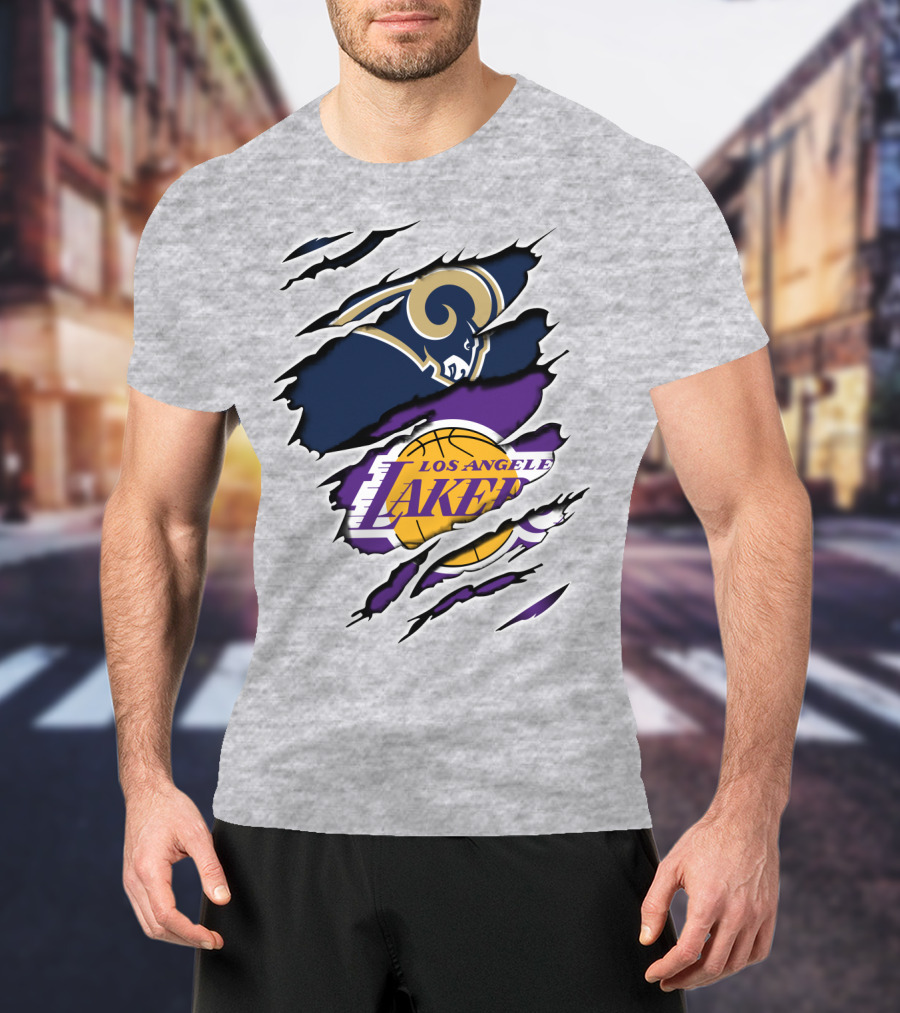 Los Angeles Rams Lakers Dual Logo Collaboration T-Shirt