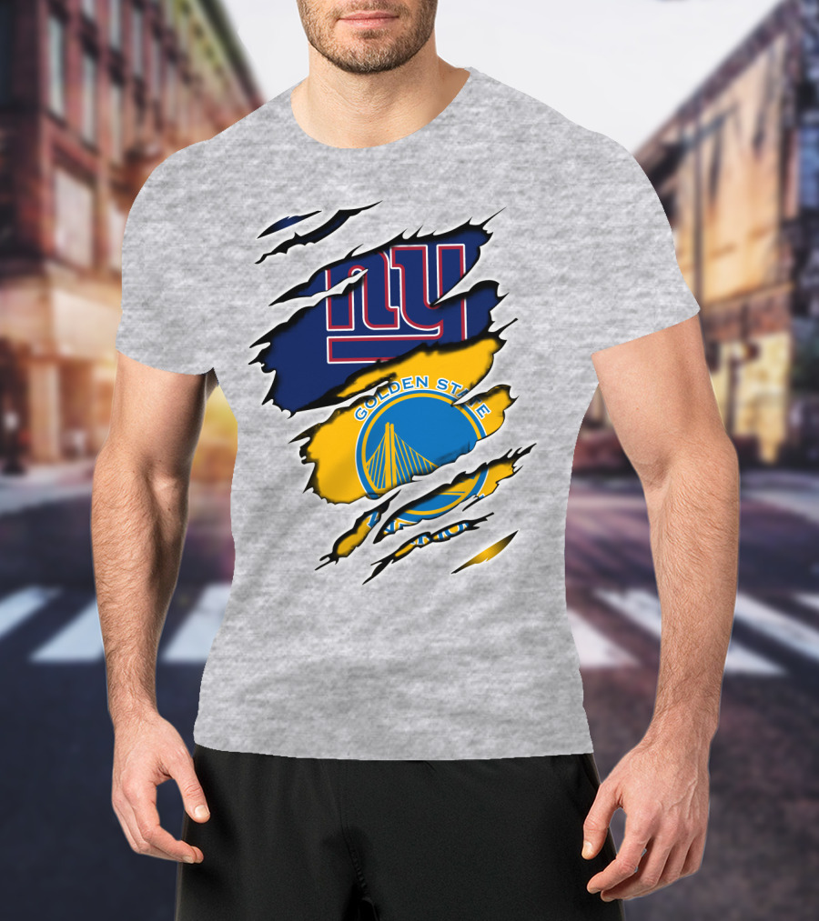 New York Giants Golden State Warriors Ripped Dual Team Representation T-Shirt