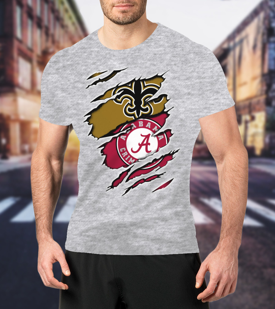 Alabama Crimson Tide New Orleans Saints Fleur-de-Lis Claw Marks T-Shirt
