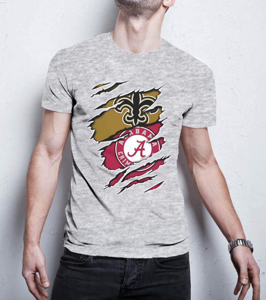 Alabama Crimson Tide New Orleans Saints Fleur-de-Lis Claw Marks T-Shirt