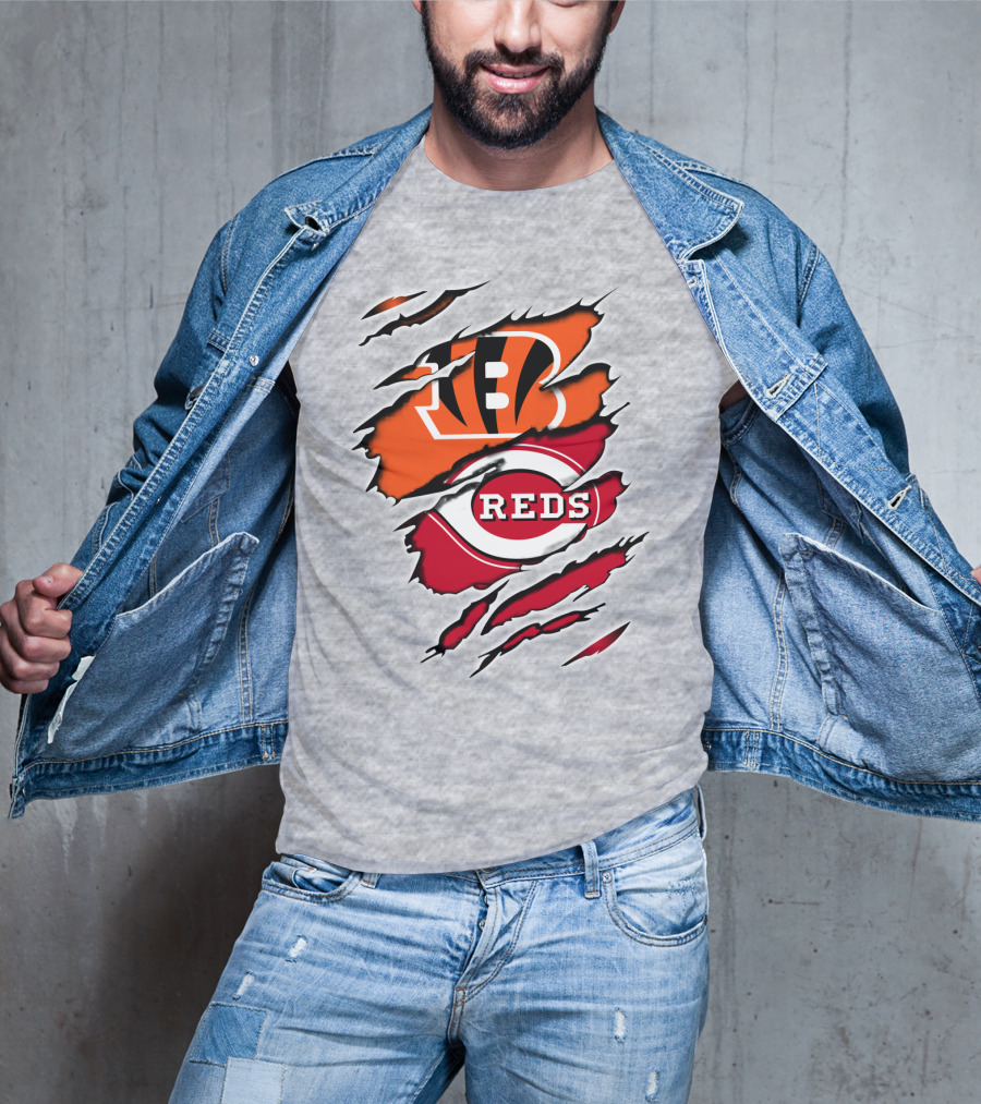 Bengals Reds NFL MLB Cincinnati Fan Ripped T-Shirt