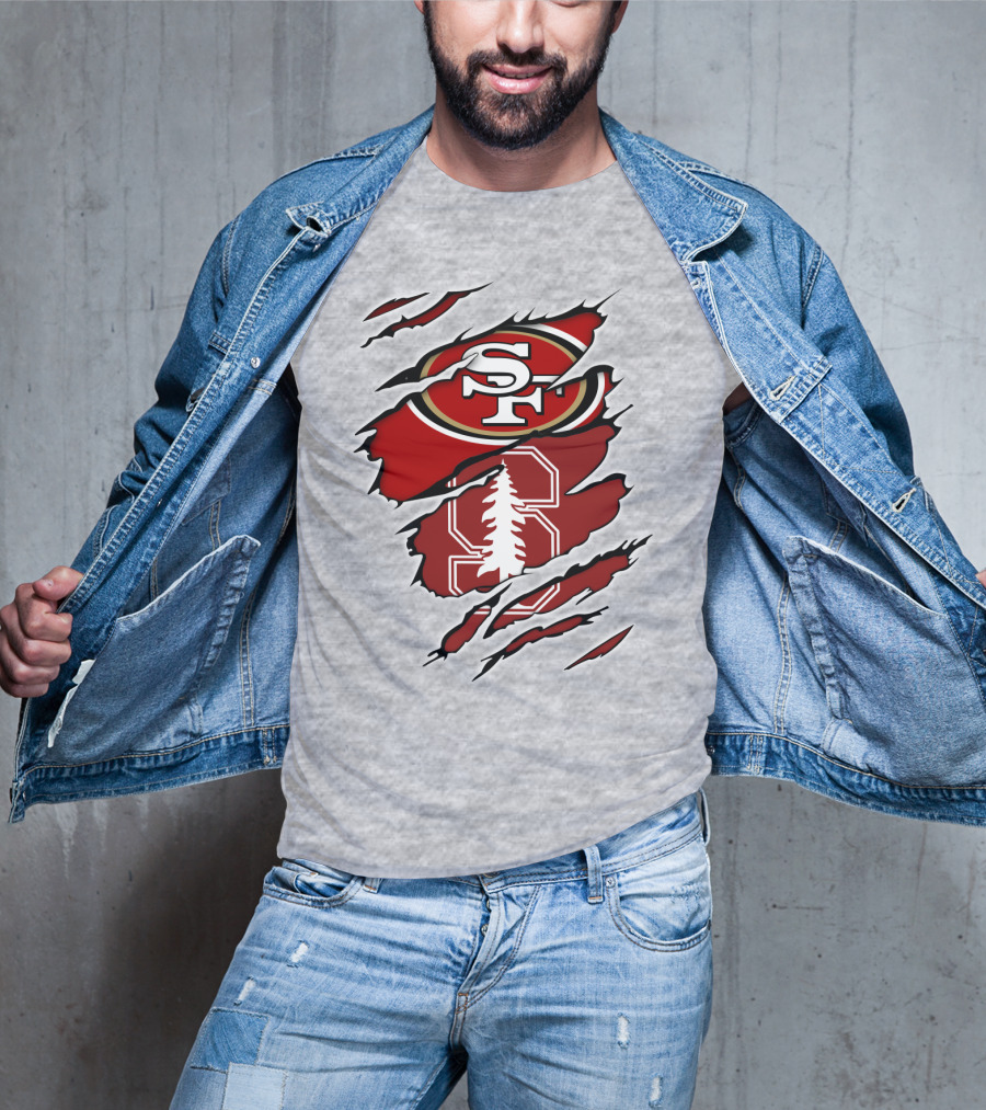 SF 49ers Stanford Cardinal Tree Logo Football T-Shirt