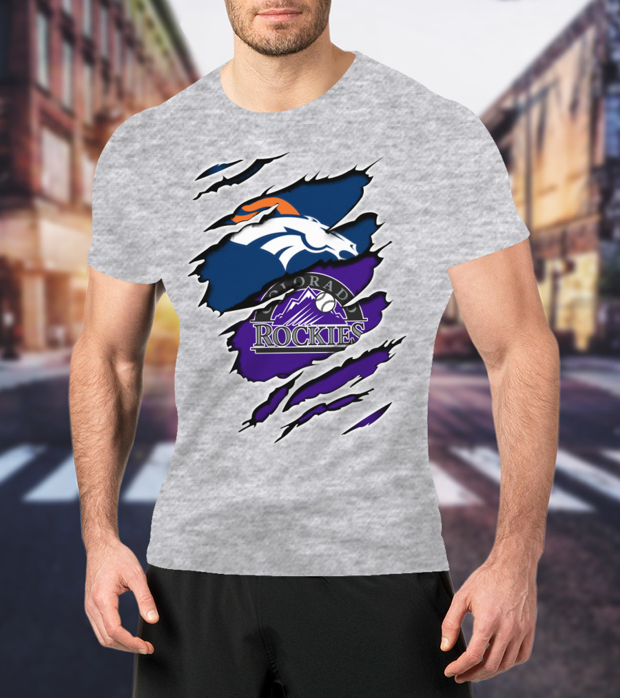 Broncos Rockies Colorado Sports Fan Ripped T-Shirt