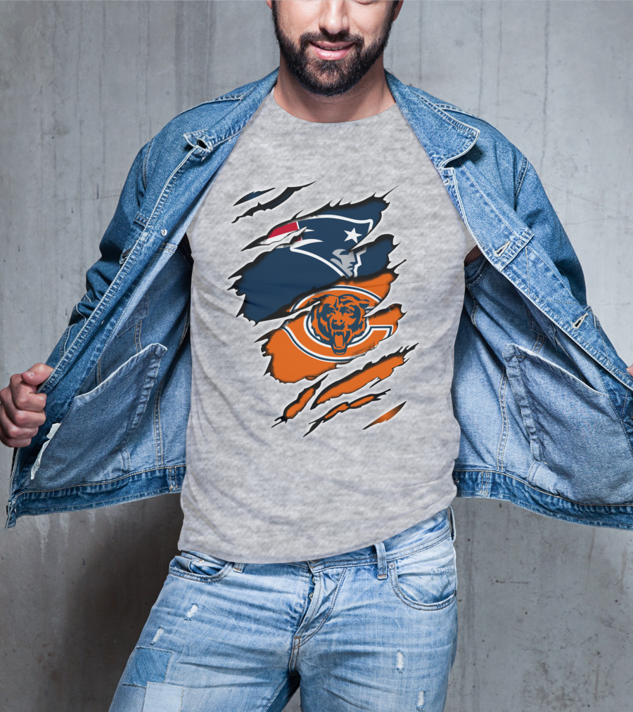 Patriots Bears Logos Clash Ripped T-Shirt