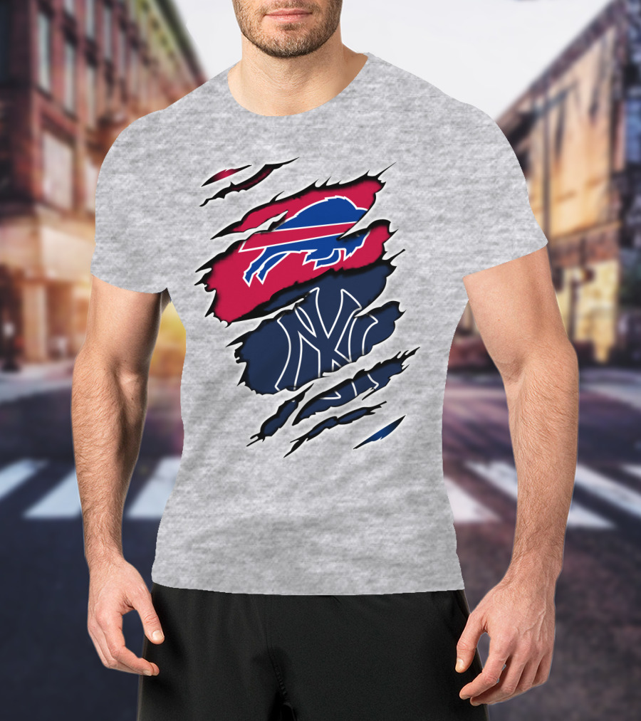 Buffalo Bills New York Yankees Torn Logo Mashup T-Shirt
