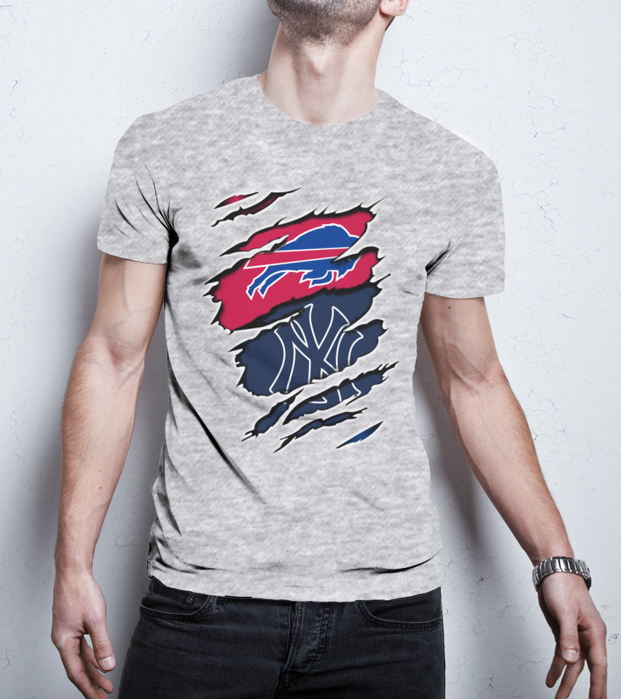 Buffalo Bills New York Yankees Torn Logo Mashup T-Shirt