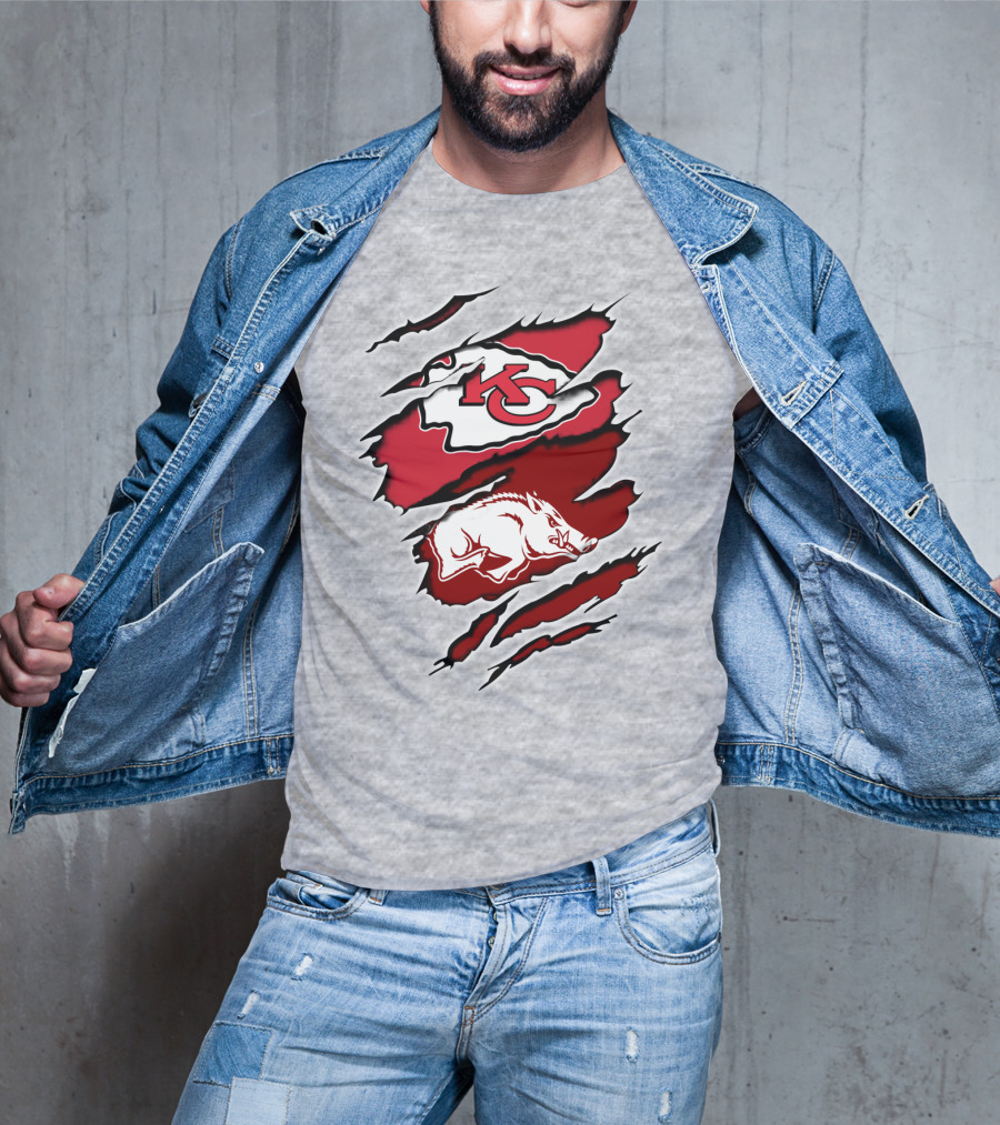 Kansas City Chiefs Arkansas Razorbacks Claw Rip Fusion T-Shirt