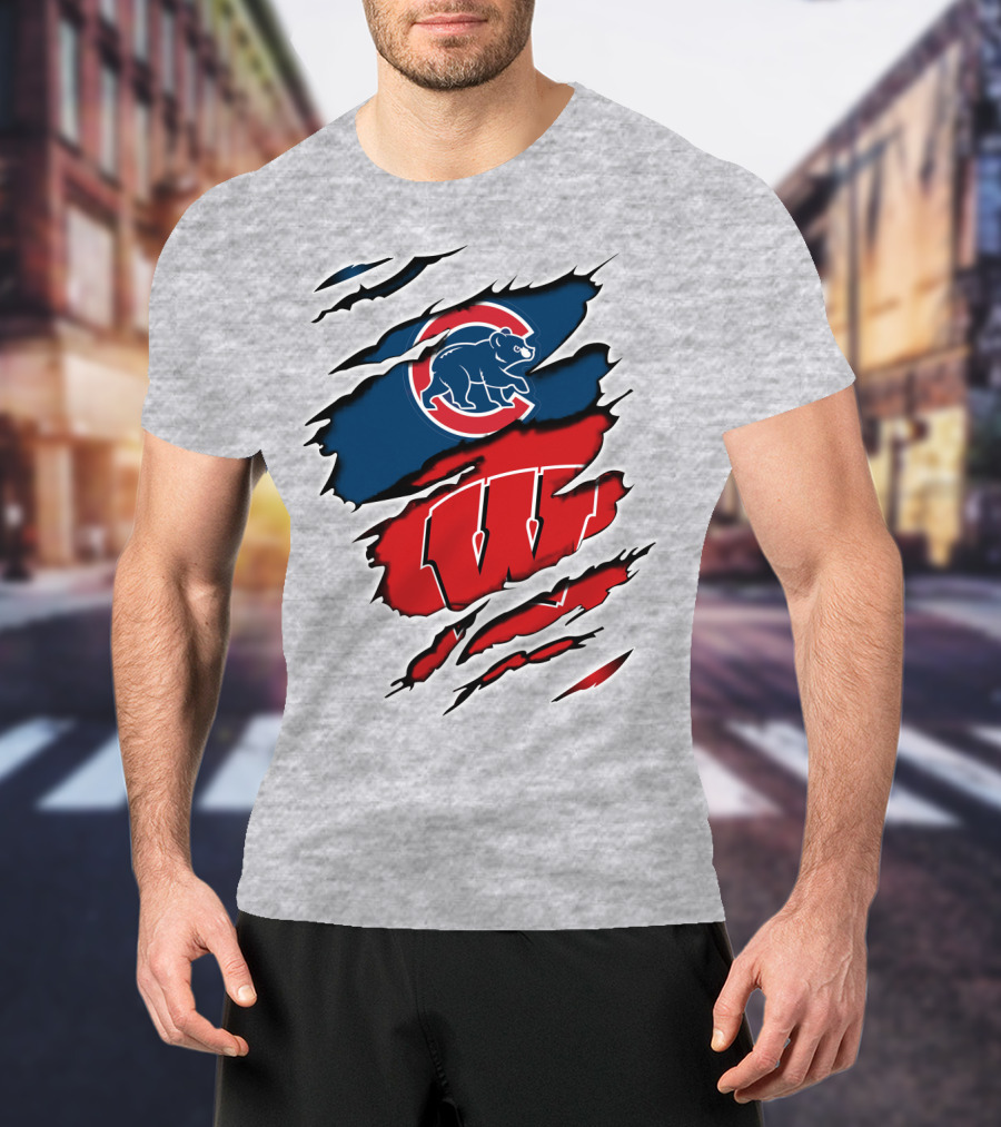 Cubs Wisconsin Logo And Badgers Logo Combo T-Shirt