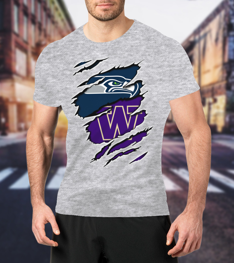 Seahawks Huskies Team Spirit Logo Claw Marks T-Shirt