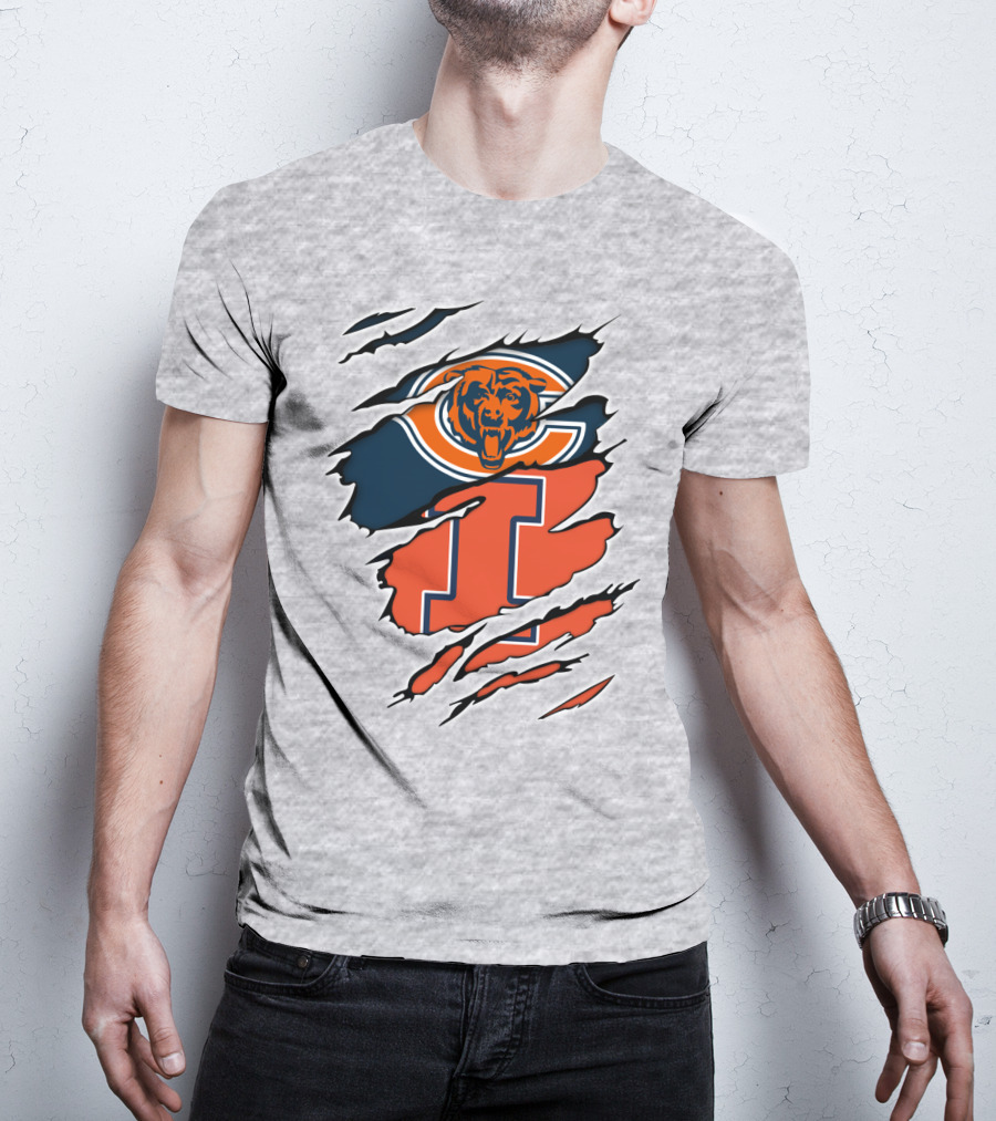 Chicago Bears Illinois Fighting Illini Fan Logo Mashup T-Shirt