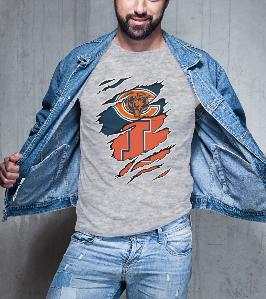 Chicago Bears Illinois Fighting Illini Fan Logo Mashup T-Shirt